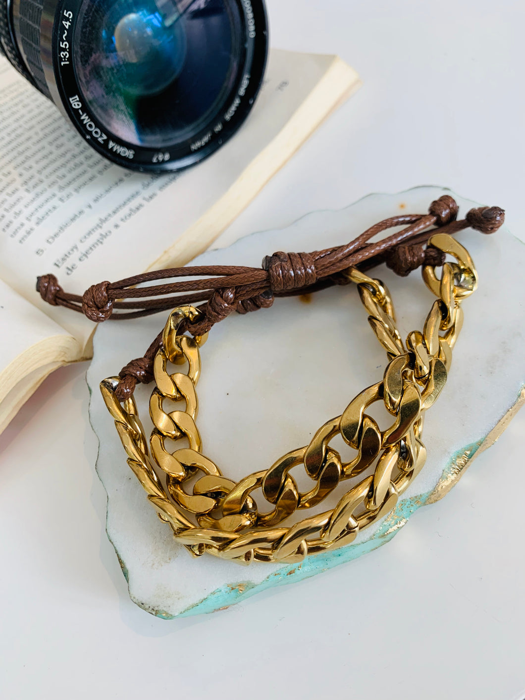 Leather/Gold Bracelet